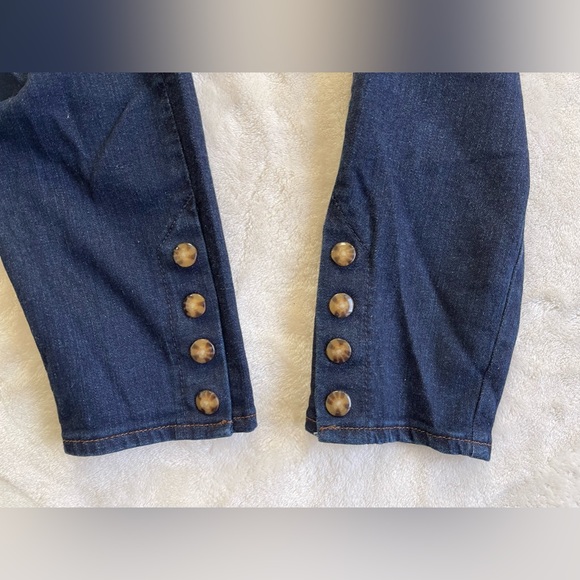 LOFT Dark Wash Skinny Jeans With Buttons at Ankles - Picture 7 of 15